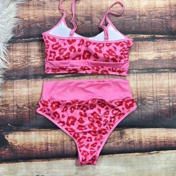 Bright Pink Leopard Bikini High Waist Leg 0X - Picture 5 of 8